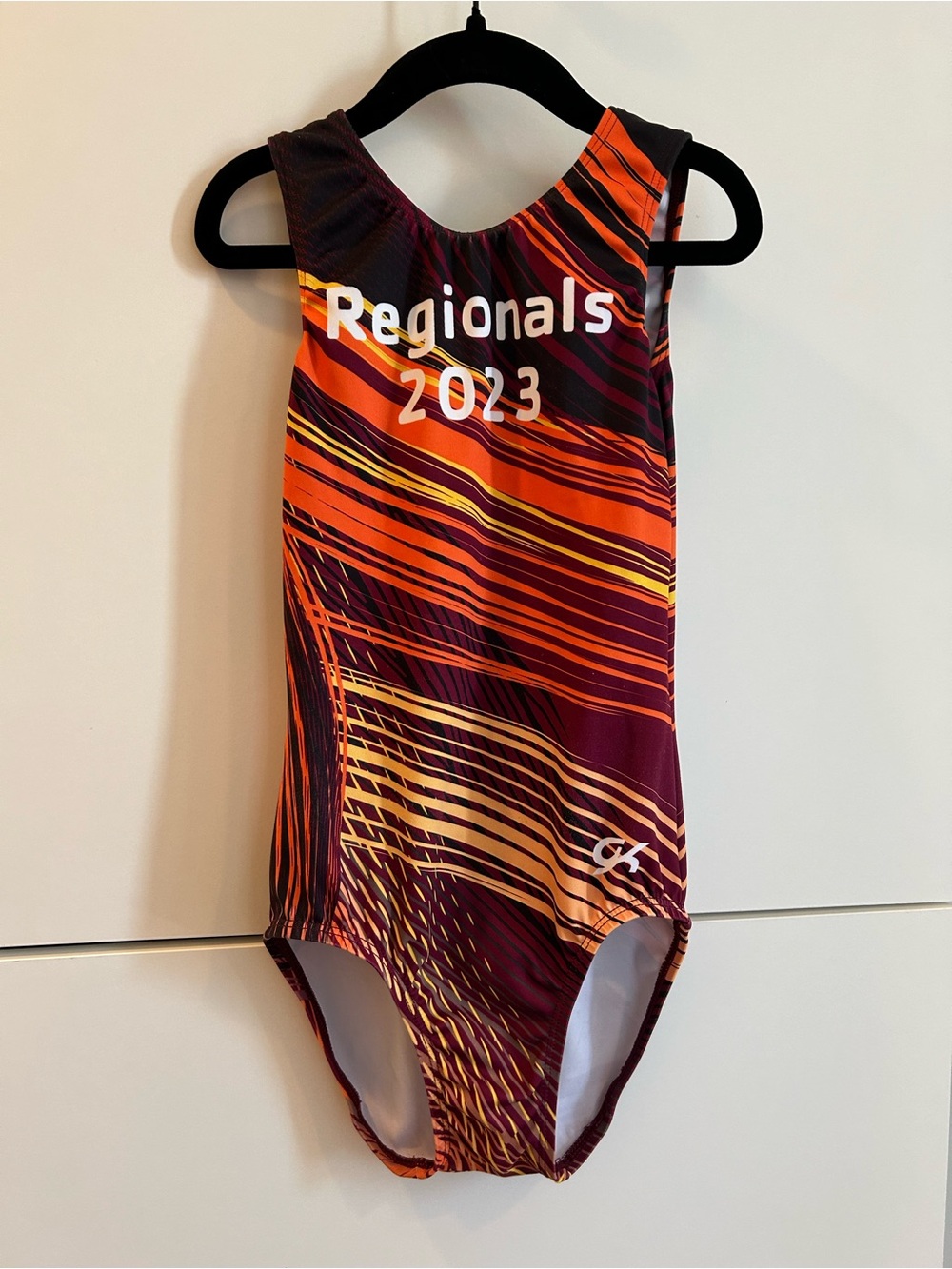 GK Childโs Gymnastics Leotard in Maroon, Orange & Yellow - Size CL
